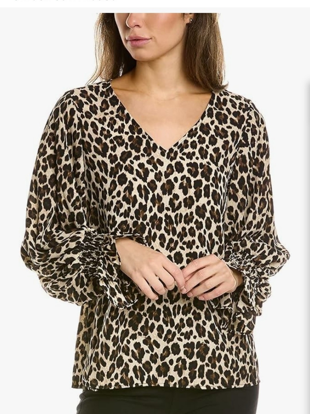 Vince Camuto Leopard Print V-Neck Blouse in Cream, Brown, Black